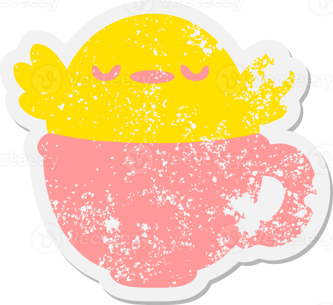 cute baby bird sitting in cup grunge sticker png