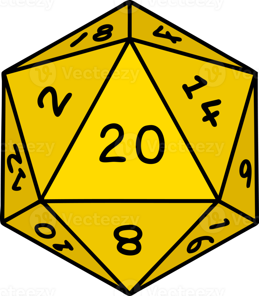 Retro Tattoo Style natural 20 D20 dice roll png