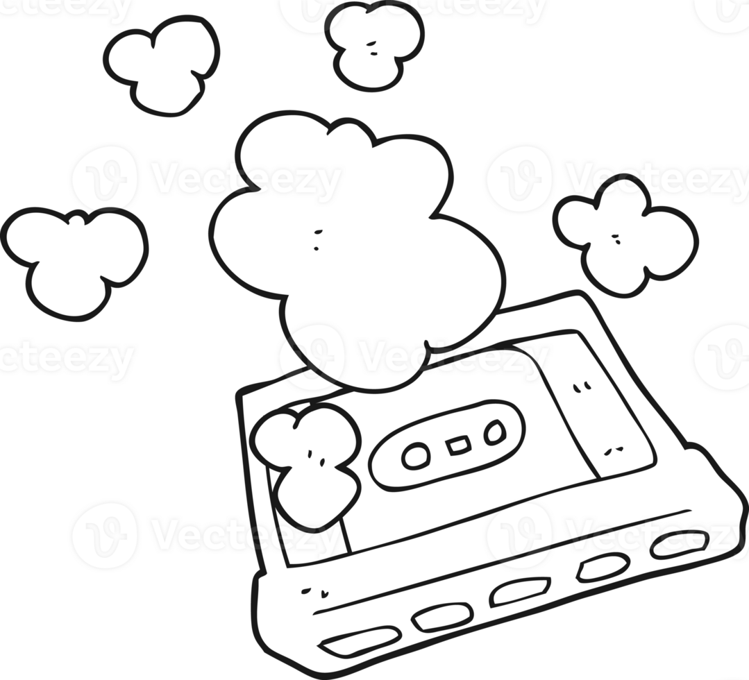 hand drawn black and white cartoon cassette tape png