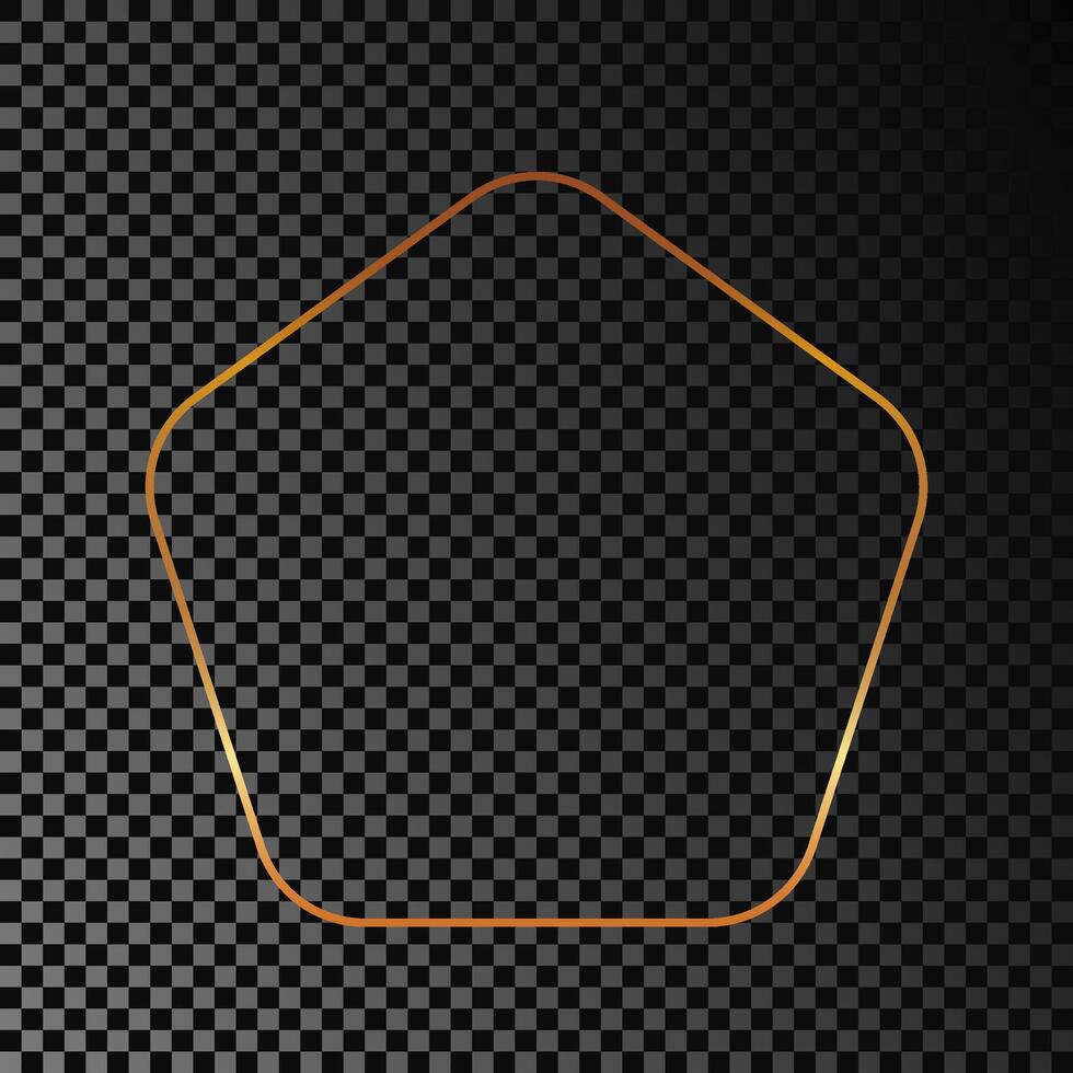 Gold glowing rounded pentagon shape frame vector