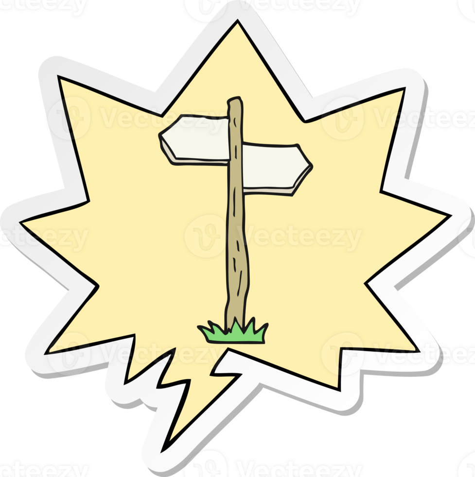cartoon old direction sign with speech bubble sticker png