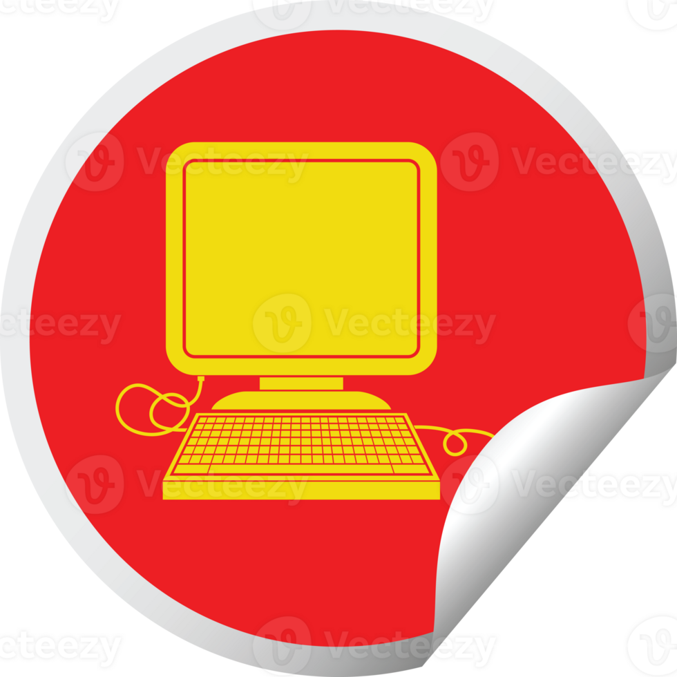 computer with mouse and screen circular peeling sticker png