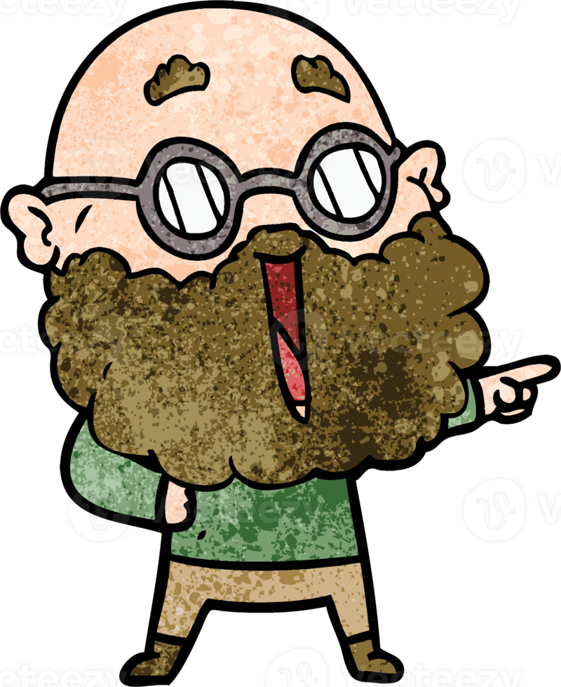 cartoon joyful man with beard pointing finger png