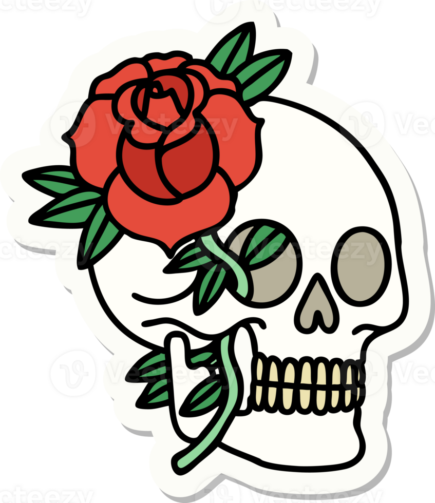 sticker of tattoo in traditional style of a skull and rose png