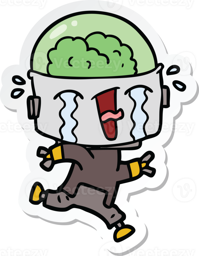 sticker of a cartoon crying robot running png