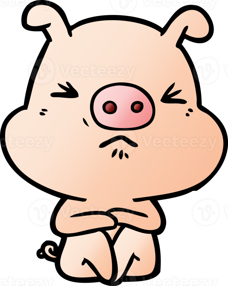 cartoon angry pig sat waiting png