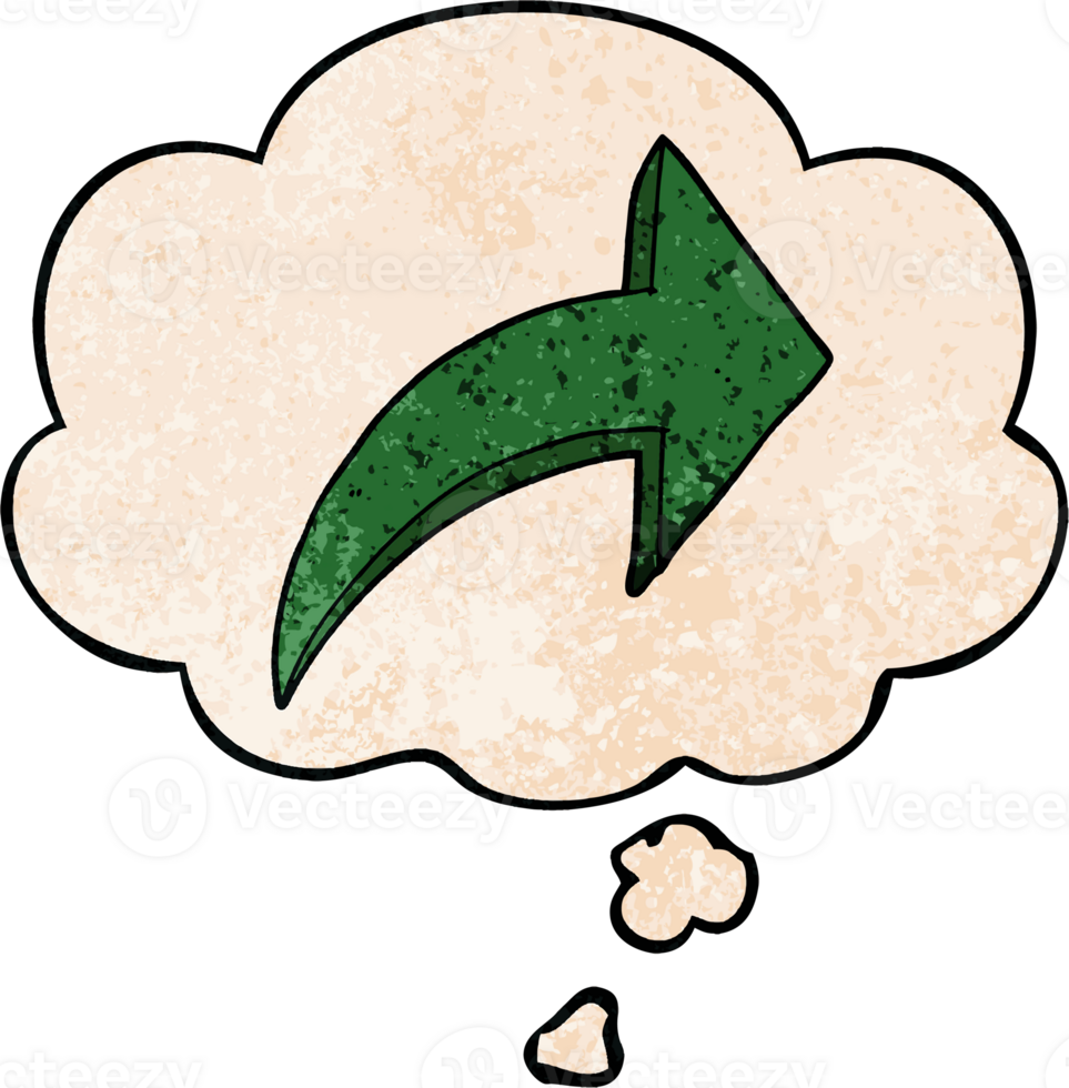cartoon pointing arrow with thought bubble in grunge texture style png