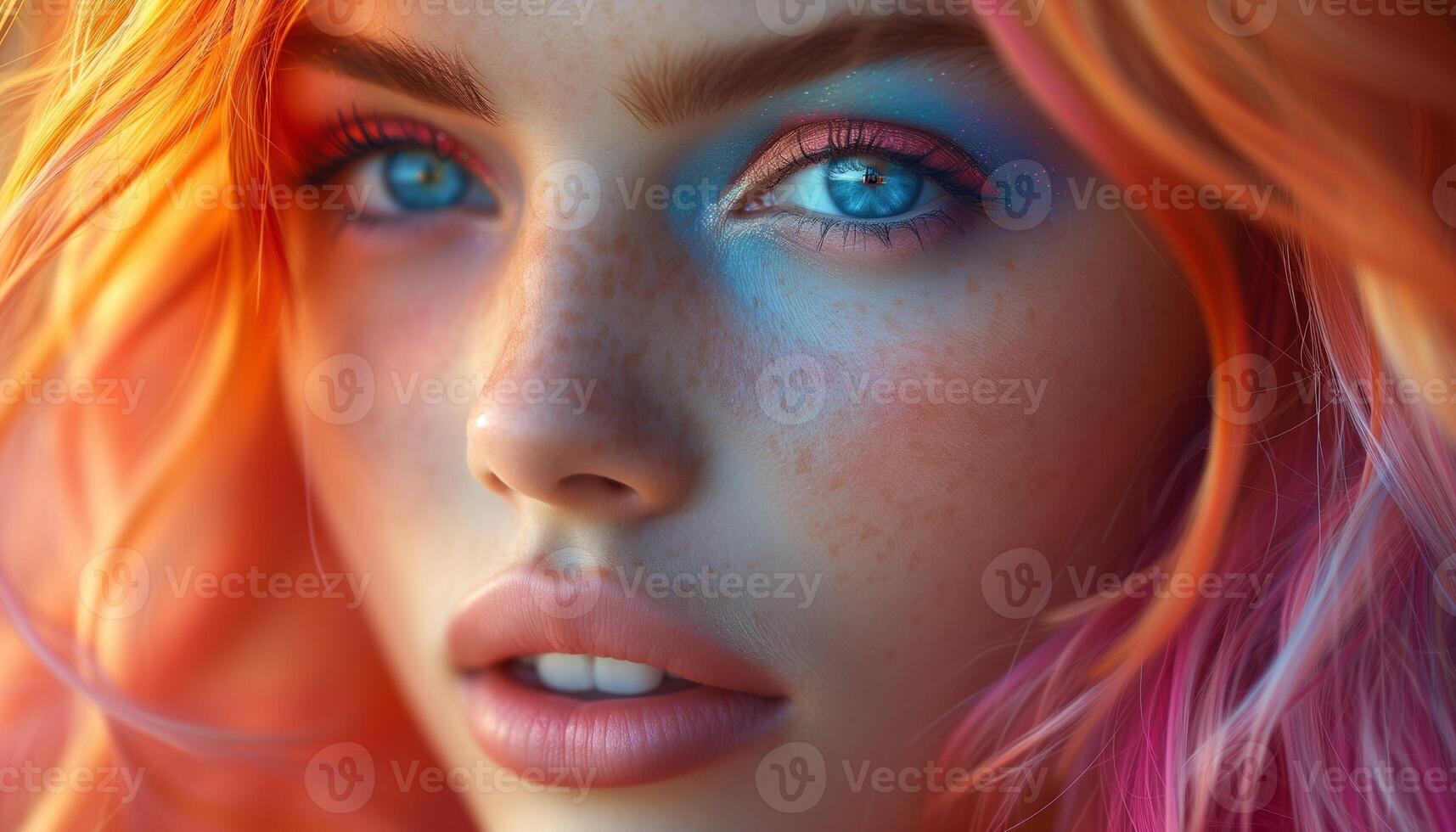 AI generated Colorful Creativity Dynamic Illustration of Character with Multicolored Hair photo