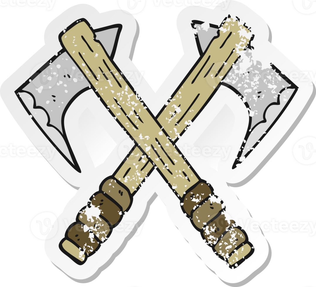 retro distressed sticker of a cartoon axes png