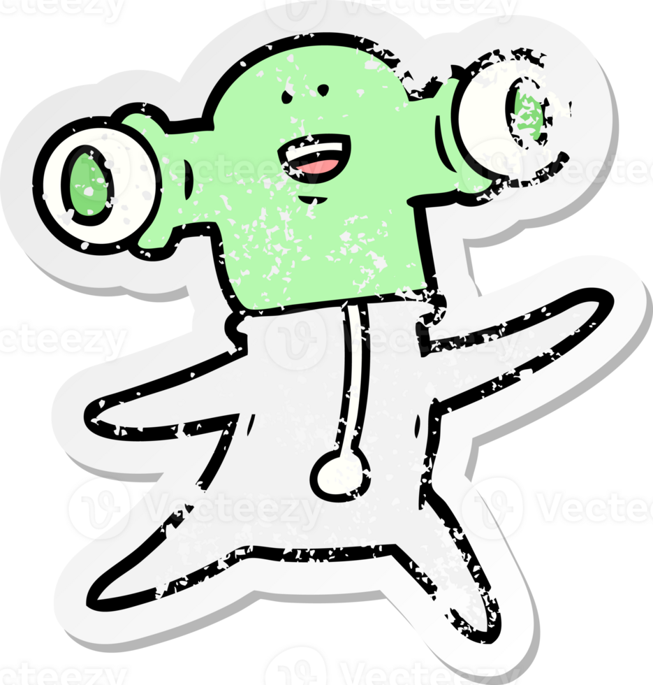 distressed sticker of a friendly cartoon alien png