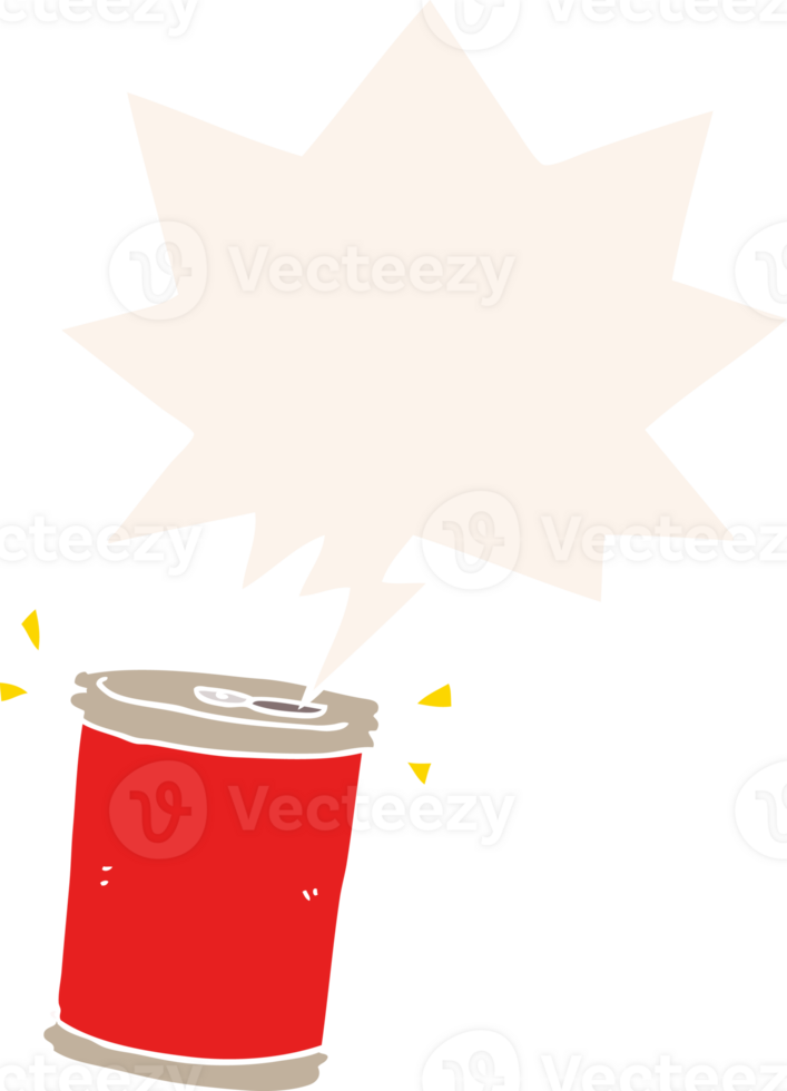 cartoon soda can with speech bubble in retro style png