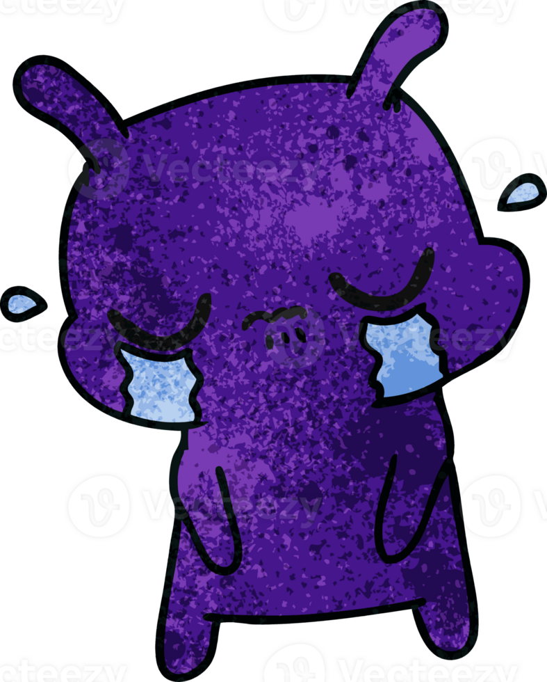 hand drawn textured cartoon of cute sad alien png