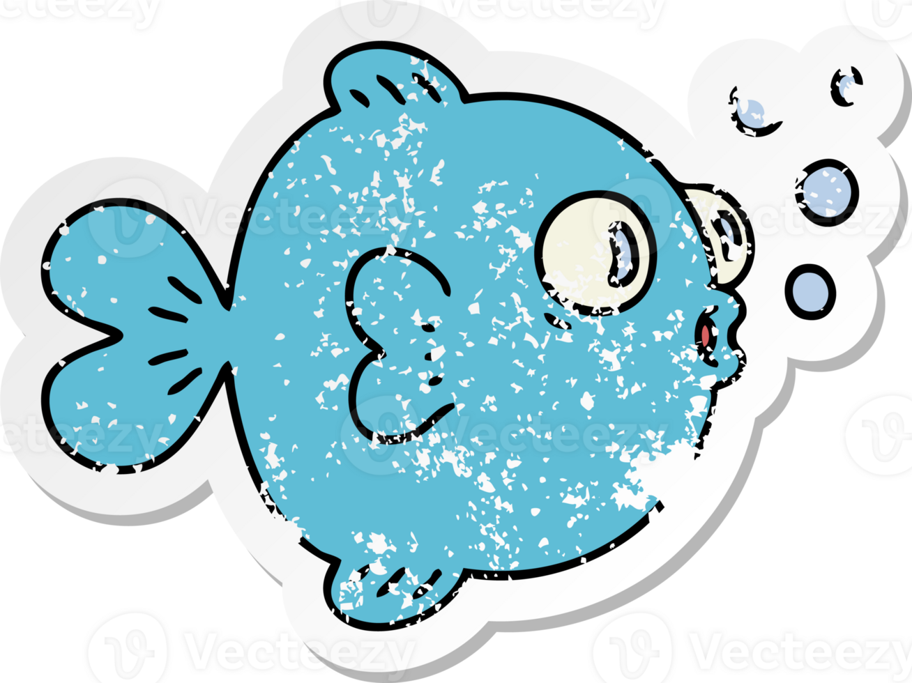 distressed sticker of a quirky hand drawn cartoon fish png