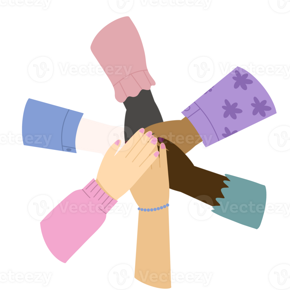 Hand of different races together illustration png