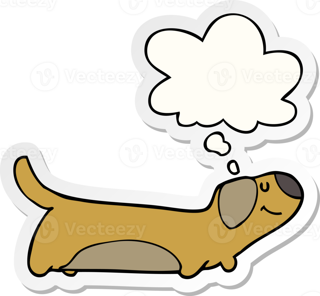 cartoon dog with thought bubble as a printed sticker png