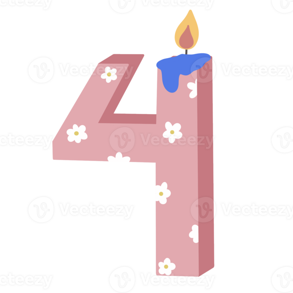 Birthday anniversary number 4 candle cake element png