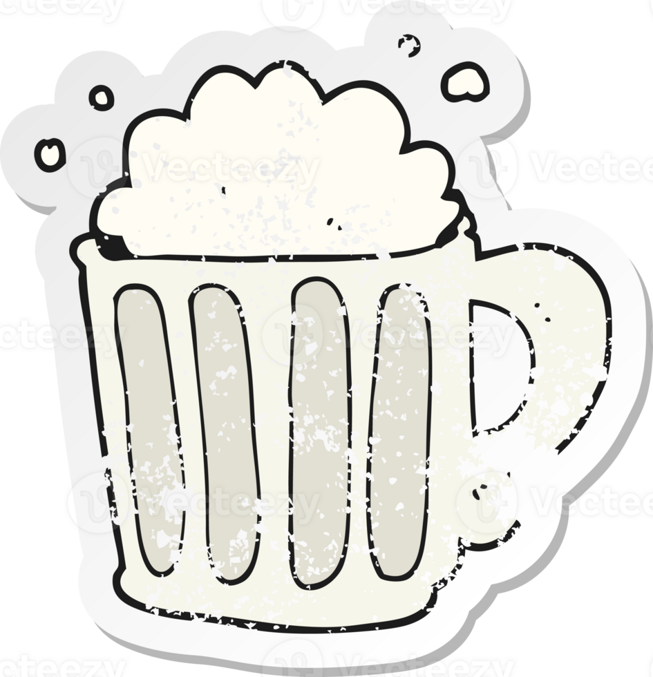 pegatina retro angustiada de una cerveza de dibujos animados png