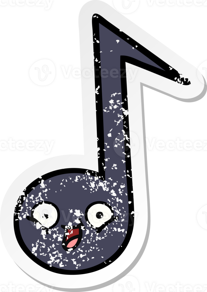 distressed sticker of a cute cartoon musical note png