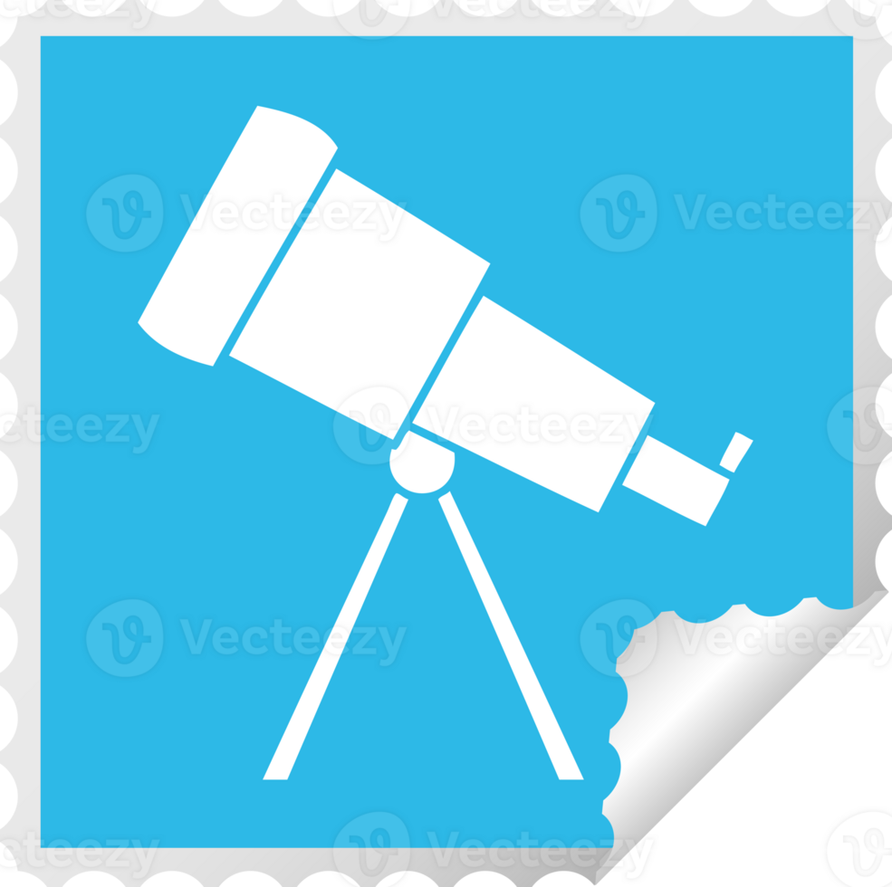 square peeling sticker cartoon of a telescope png