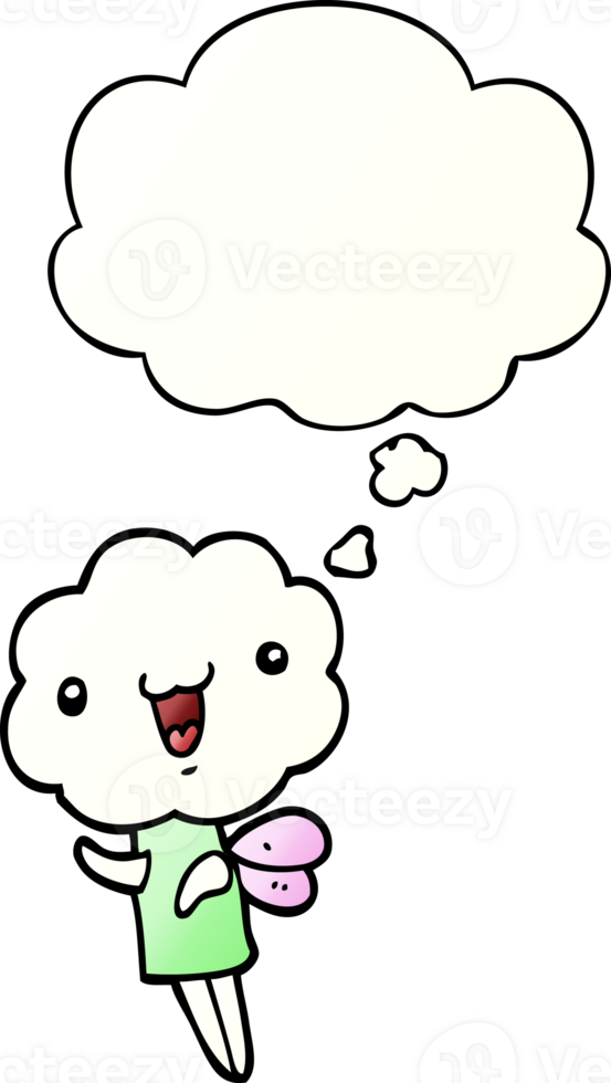 cute cartoon cloud head creature with thought bubble in smooth gradient style png