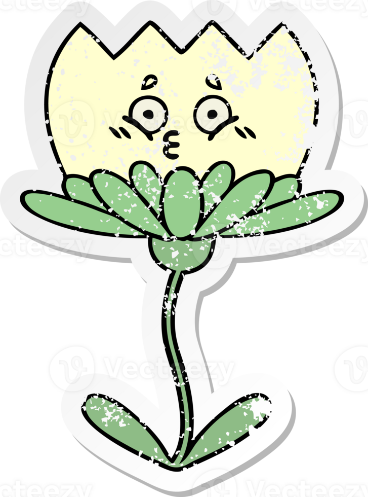 distressed sticker of a cute cartoon flower png
