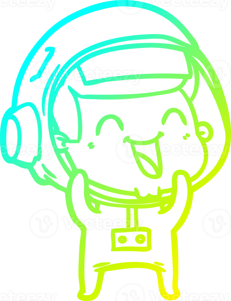 cold gradient line drawing of a happy cartoon astronaut png