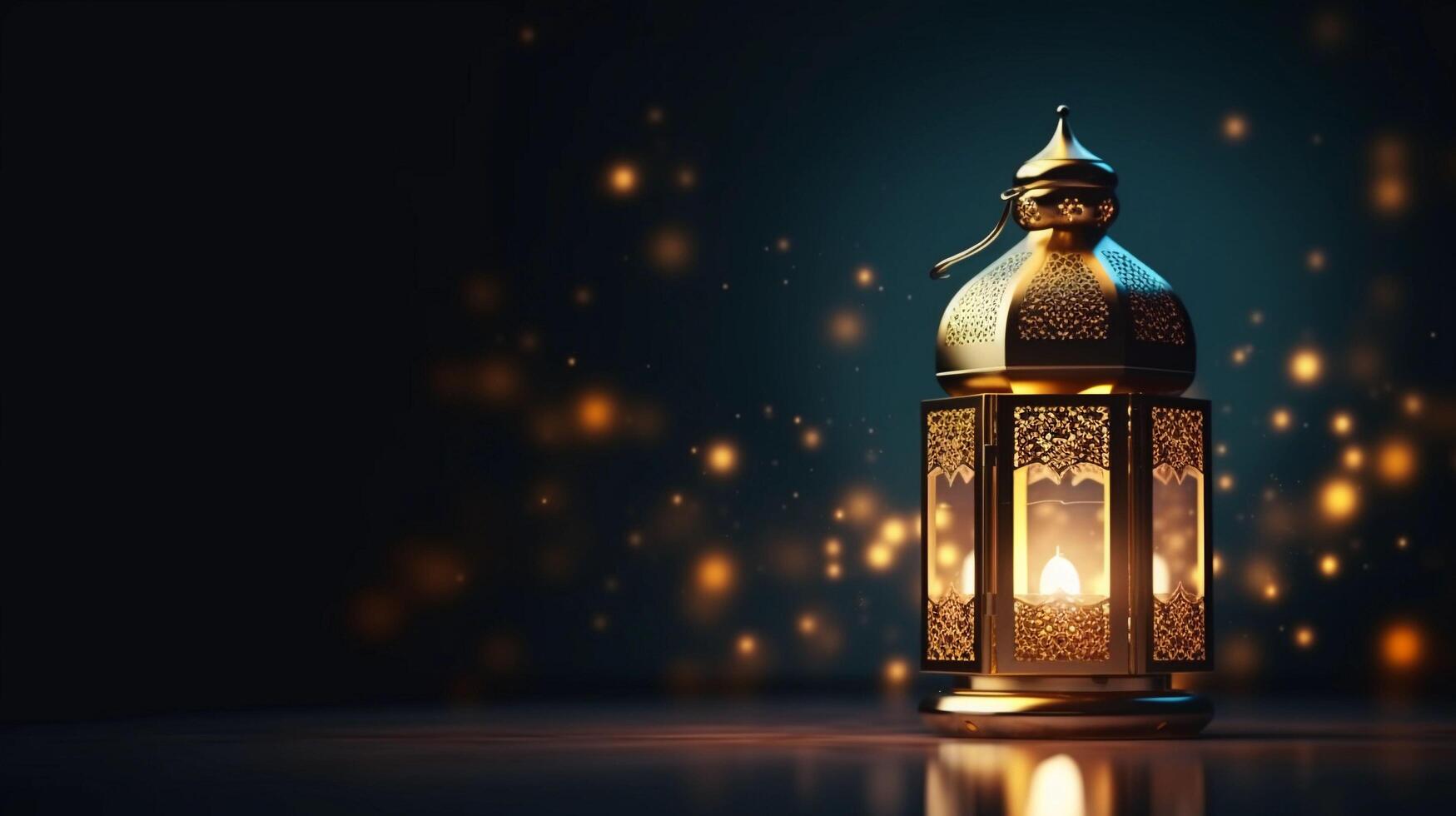 AI generated Realistic Islamic Background With Decorative Lantern photo