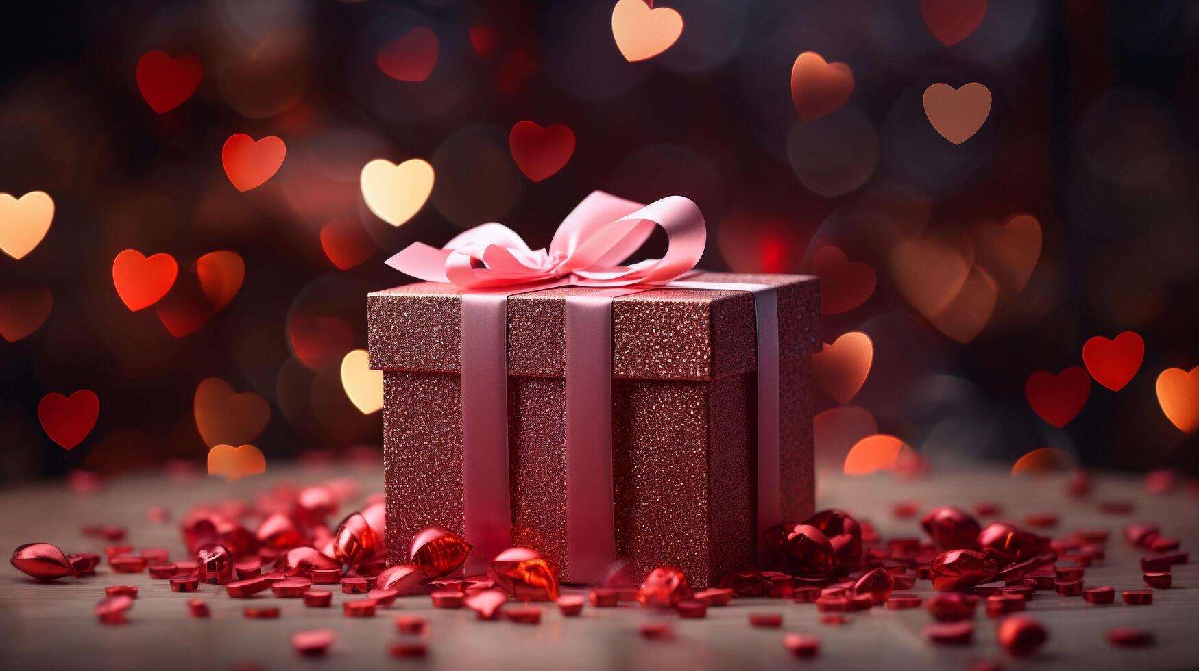 AI generated Realistic Valentine Give Box With Love Decoration photo