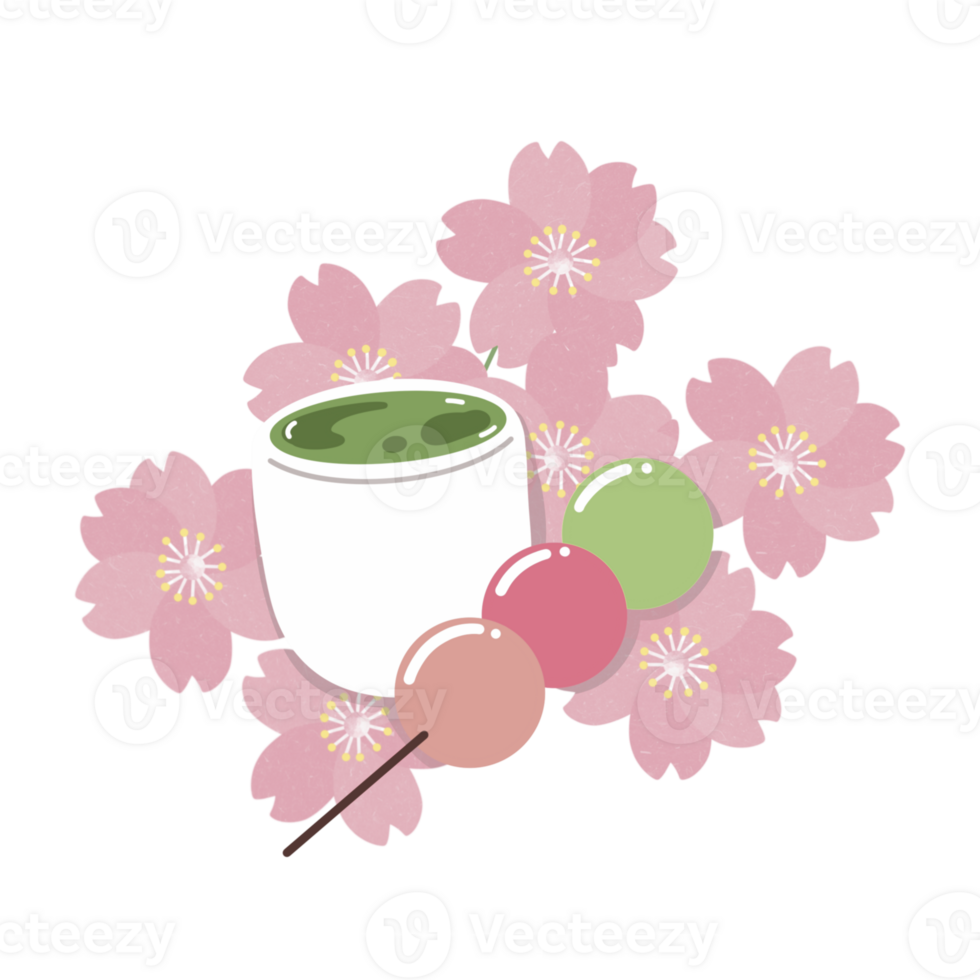 Spring dango and matcha illustration png