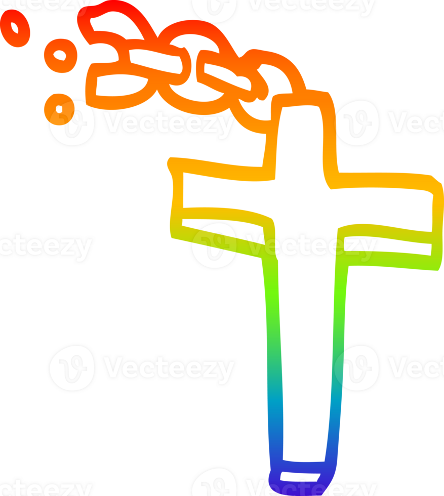 rainbow gradient line drawing of a cartoon silver cross png