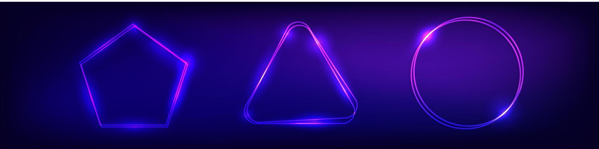 Set of neon double frames with shining effects vector