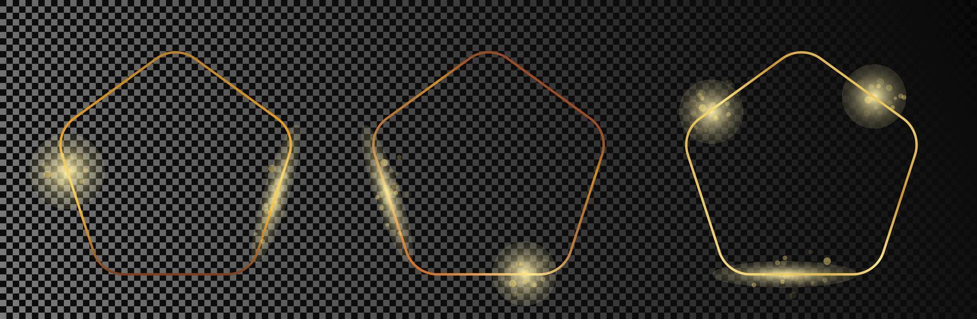 Gold glowing rounded pentagon shape frame vector