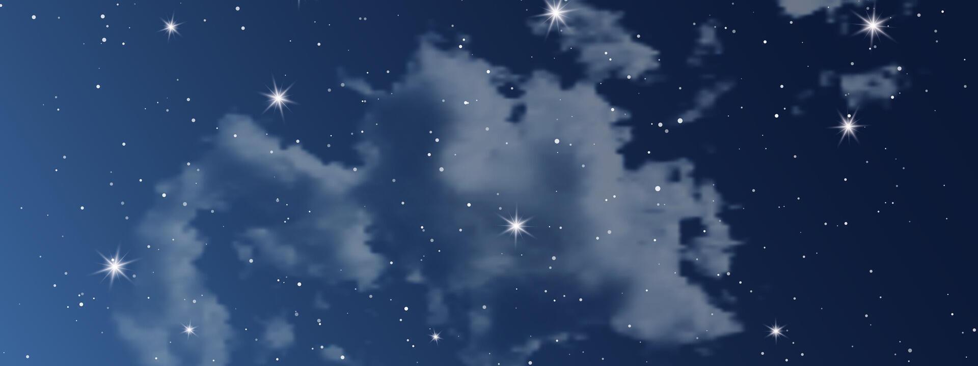 noche cielo con nubes y muchos estrellas vector