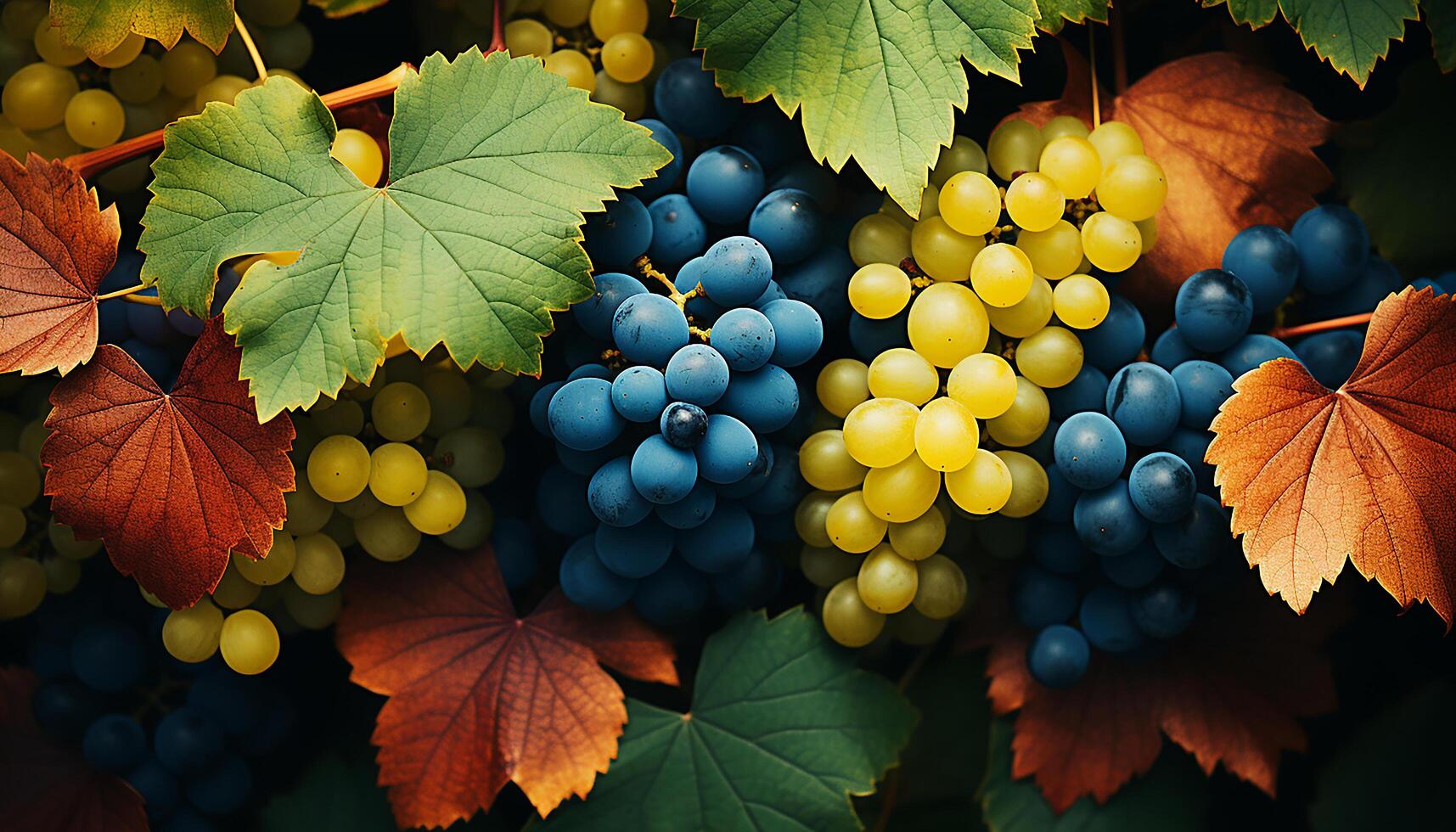 AI generated Autumn vineyard vibrant colors, ripe grapes, nature delicious decoration generated by AI photo