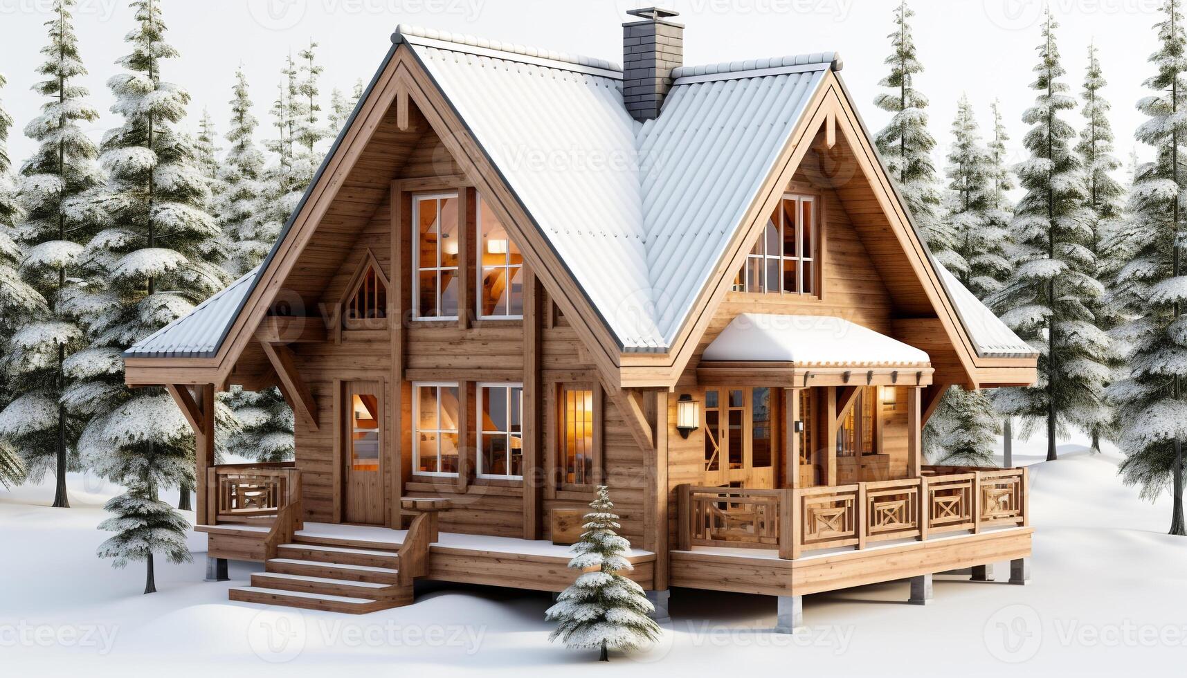 AI generated Winter landscape snow covered forest, cozy cottage, nature illustration generated by AI photo