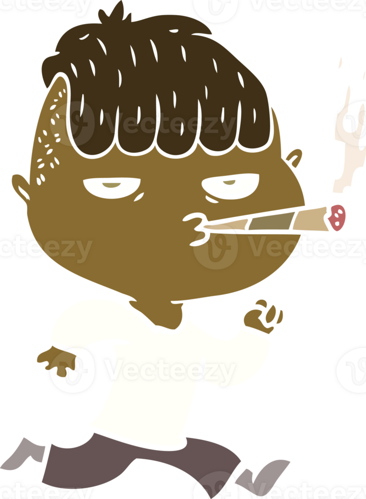flat color style cartoon man smoking whilst running png
