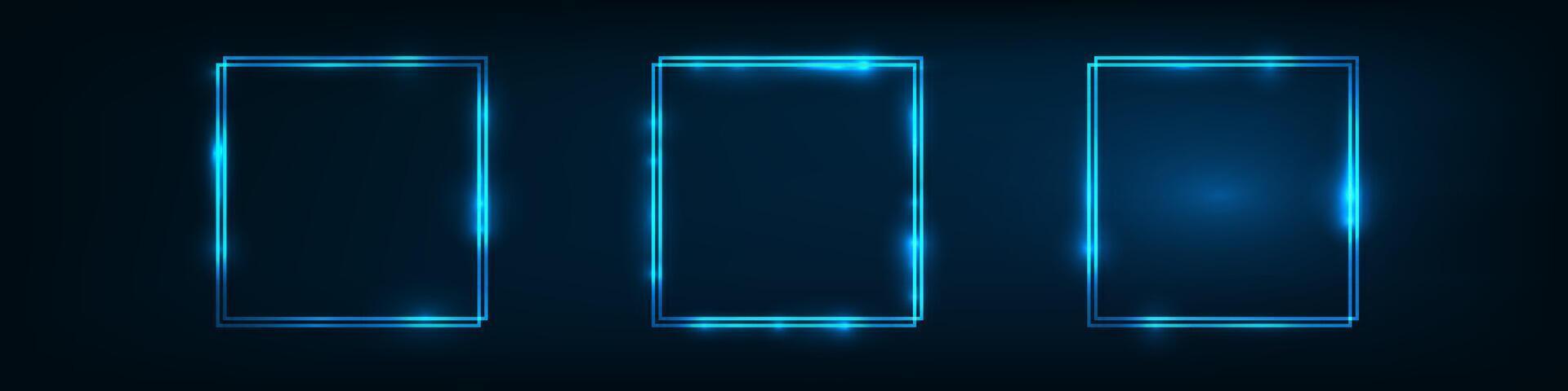 Set of neon double frames with shining effects vector