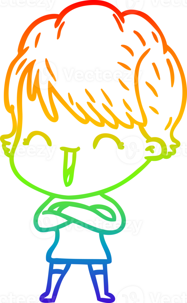 rainbow gradient line drawing of a cartoon laughing woman png