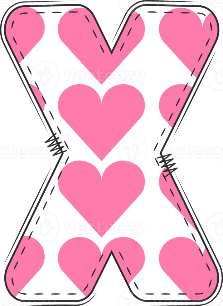 Pink Heart Alphabet, Valentine Doodle Letter X png