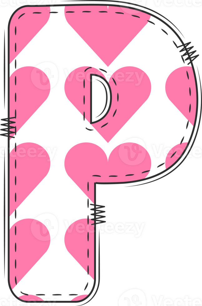 Pink Heart Alphabet, Valentine Doodle Letter P png