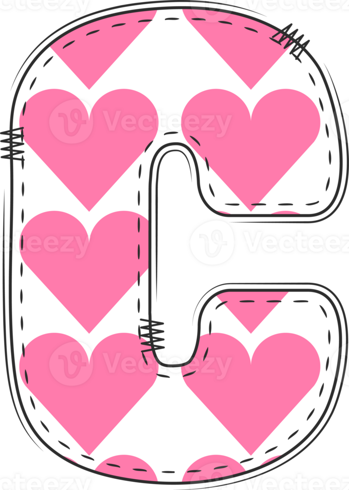 Pink Heart Alphabet, Valentine Doodle Letter C png