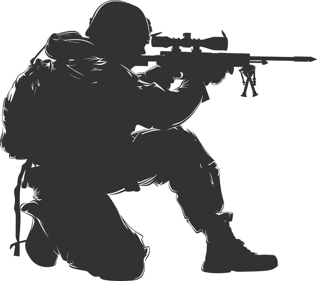 AI generated Silhouette sniper aiming at target black color only vector