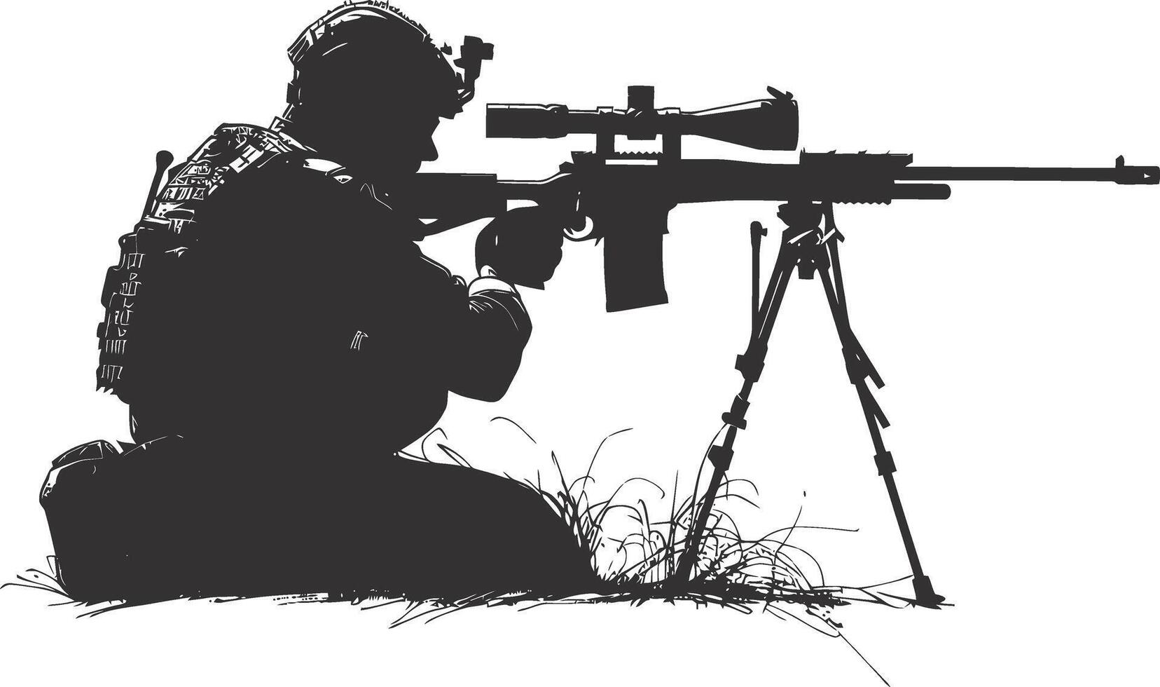 AI generated Silhouette sniper aiming at target black color only vector