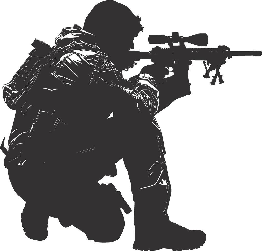 AI generated Silhouette sniper aiming at target black color only vector