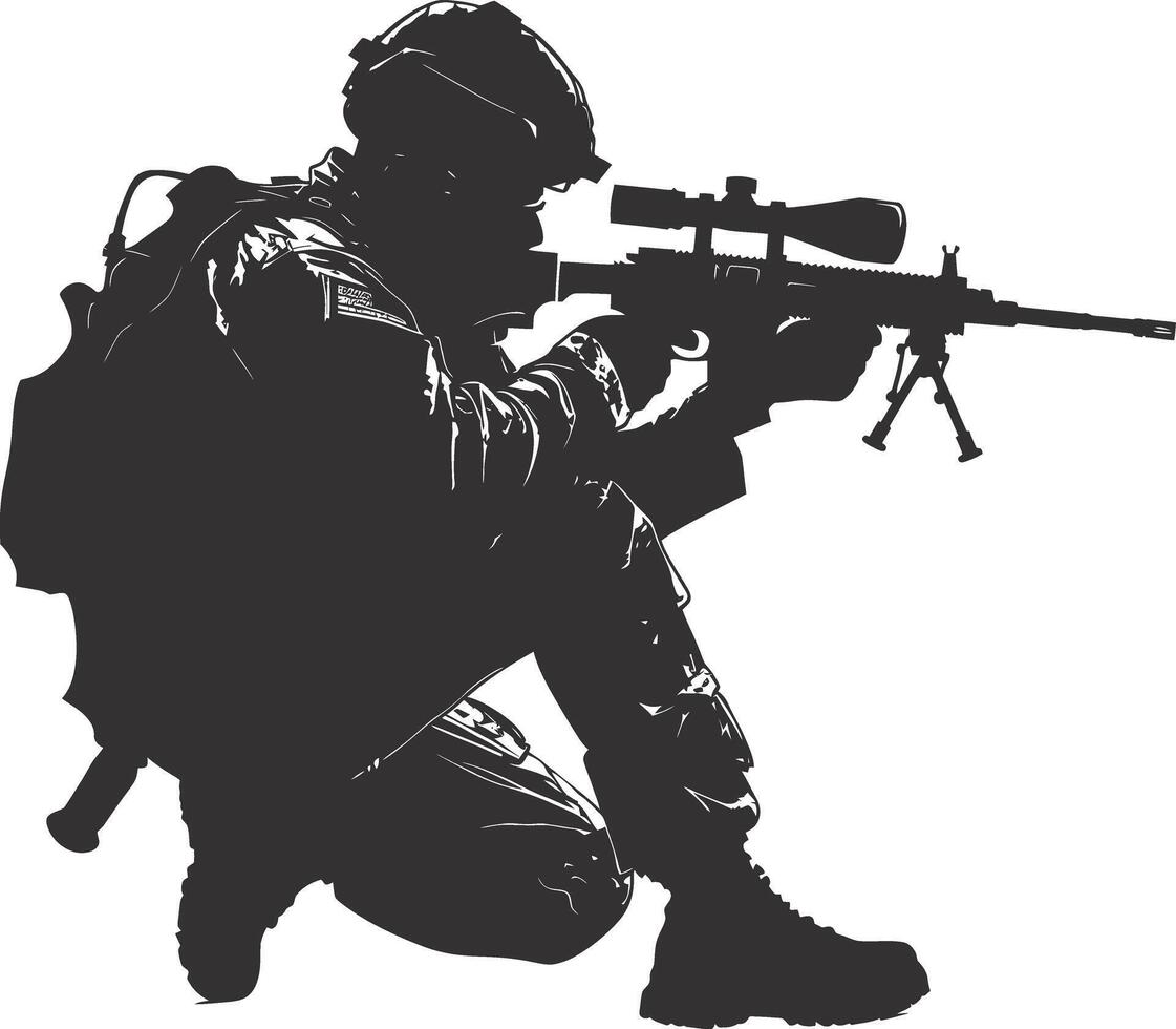 AI generated Silhouette sniper aiming at target black color only vector