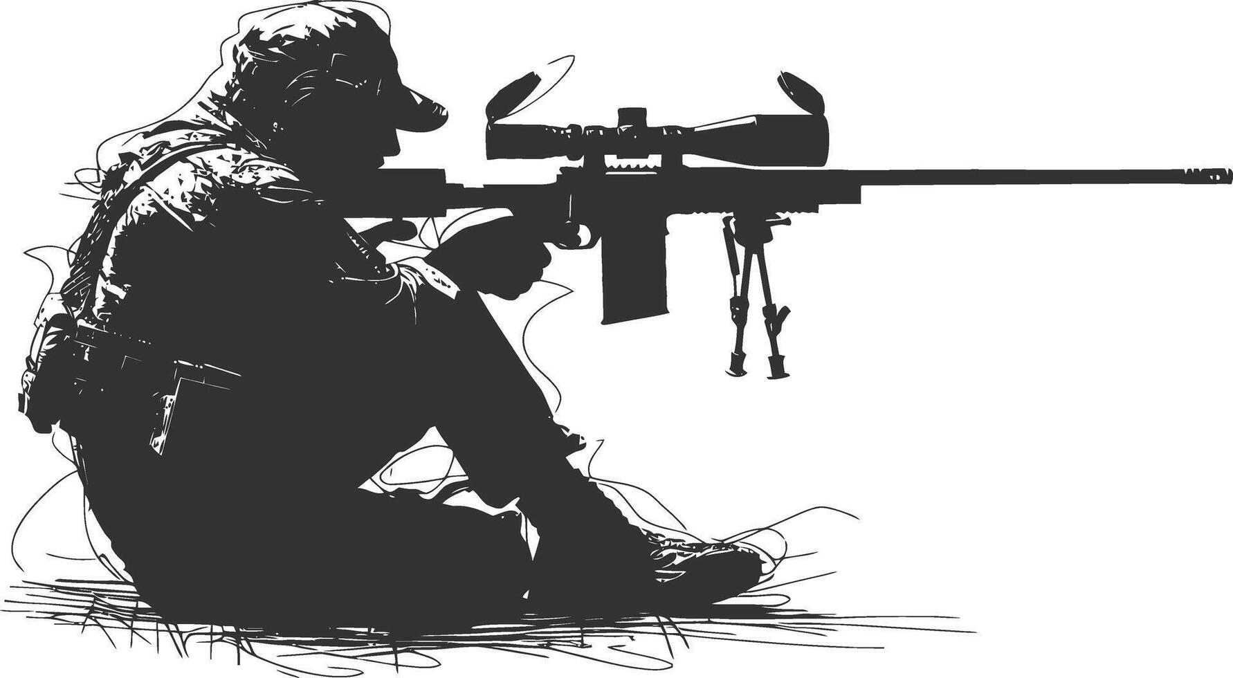 AI generated Silhouette sniper aiming at target black color only vector