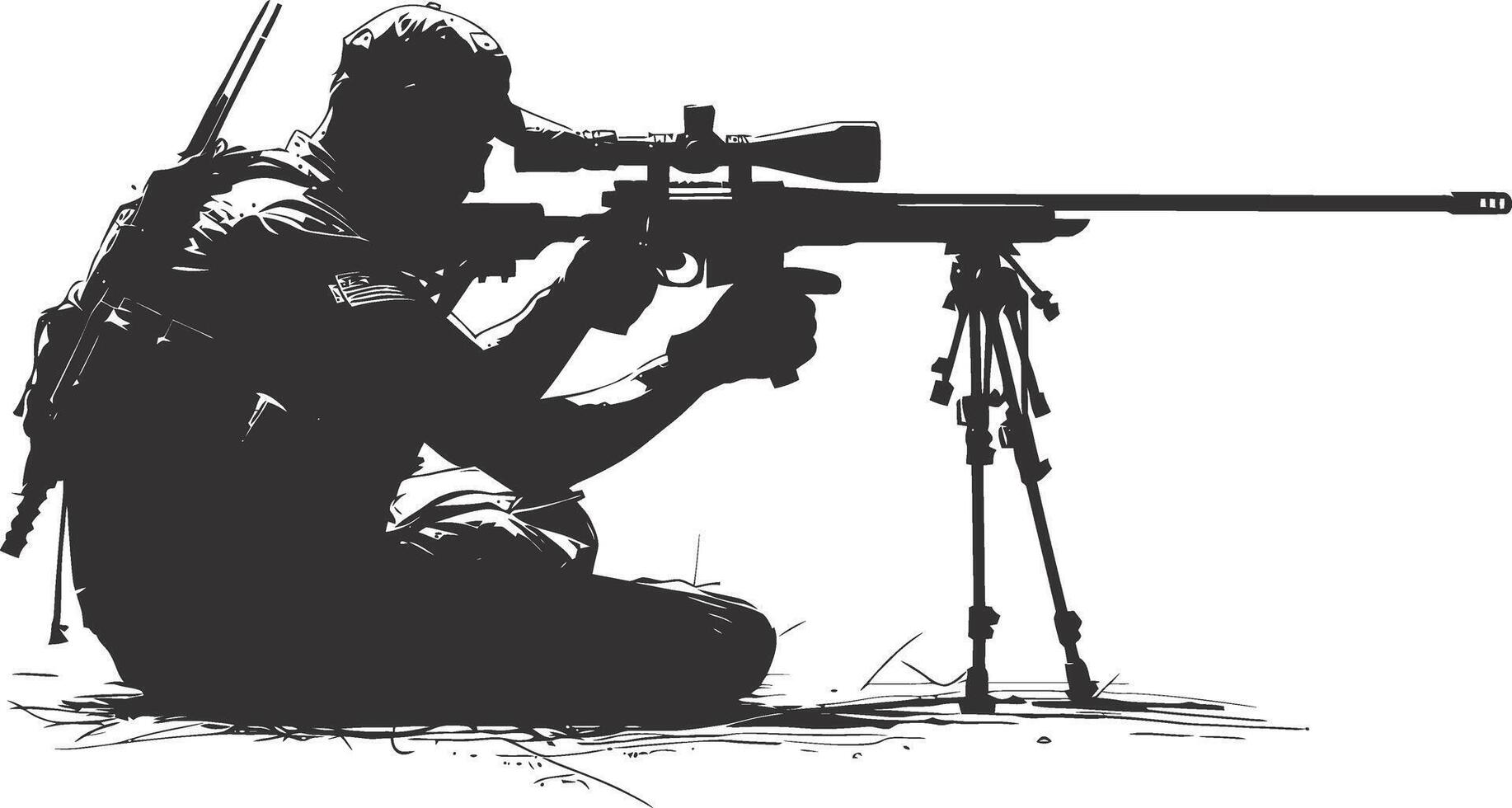AI generated Silhouette sniper aiming at target black color only vector