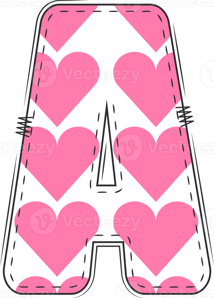Pink Heart Alphabet, Valentine Doodle Letter A png
