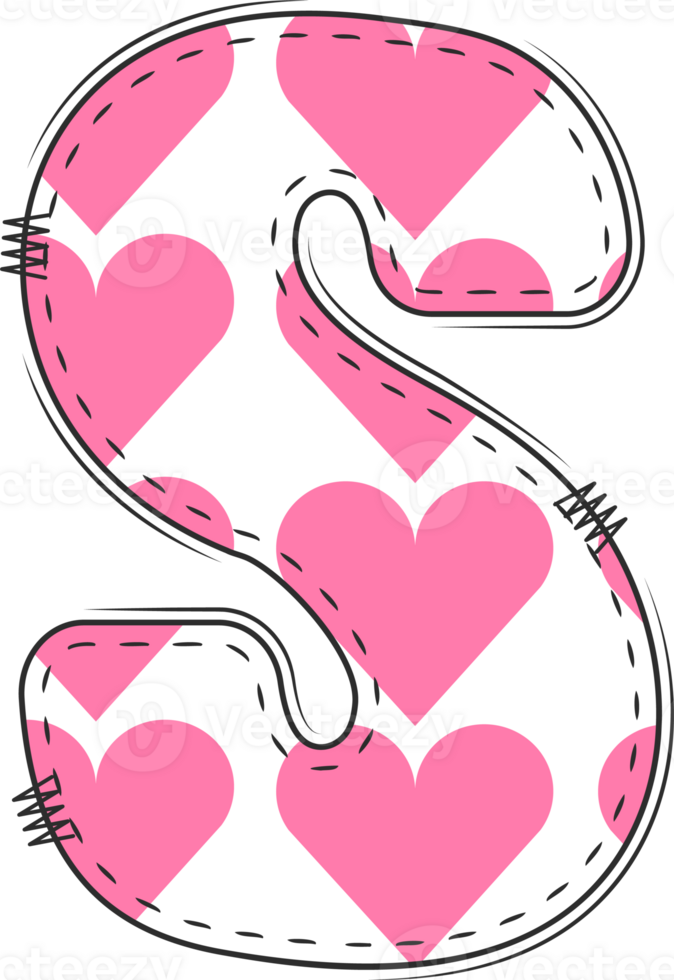 Pink Heart Alphabet, Valentine Doodle Letter S png