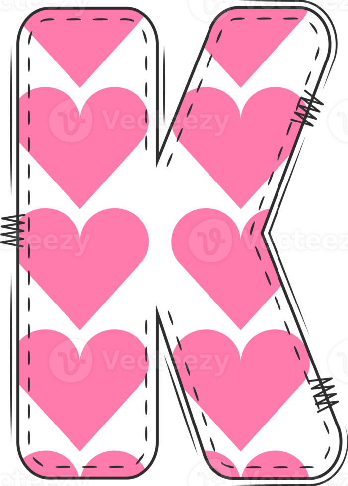 Pink Heart Alphabet, Valentine Doodle Letter K png